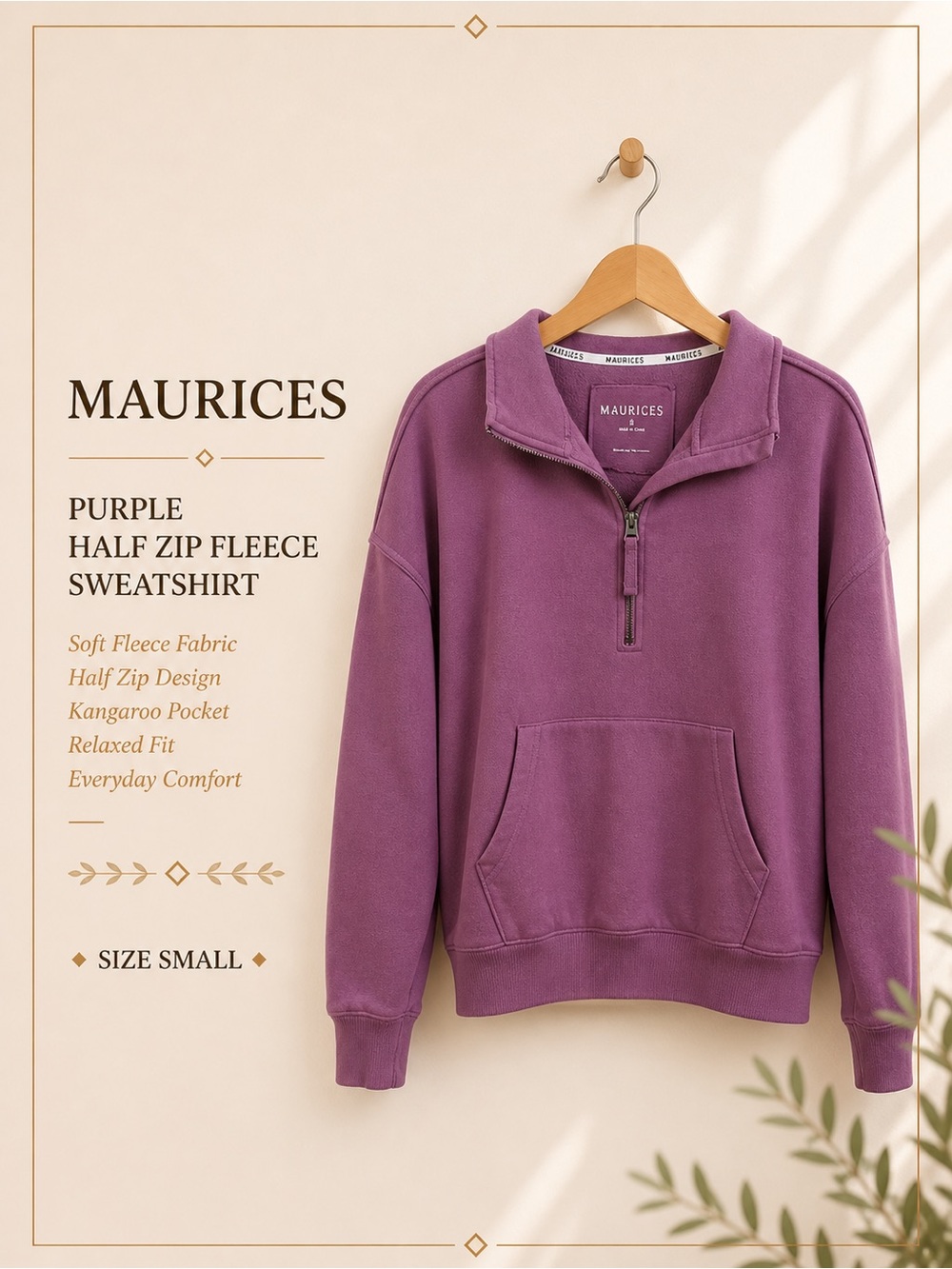 Maurices Purple Half Zip Fleece Sweatshirt Small
